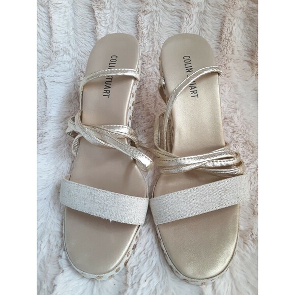 Victoria Secret Colin Stuart Gold Beige Lace Up Women Wedge Heels Size 9 - Picture 2 of 12